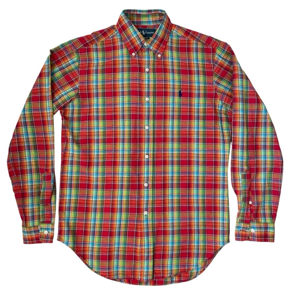 New Ralph Lauren Button Down Shirt Mens Small Linen Cotton Plaid Classic Fit